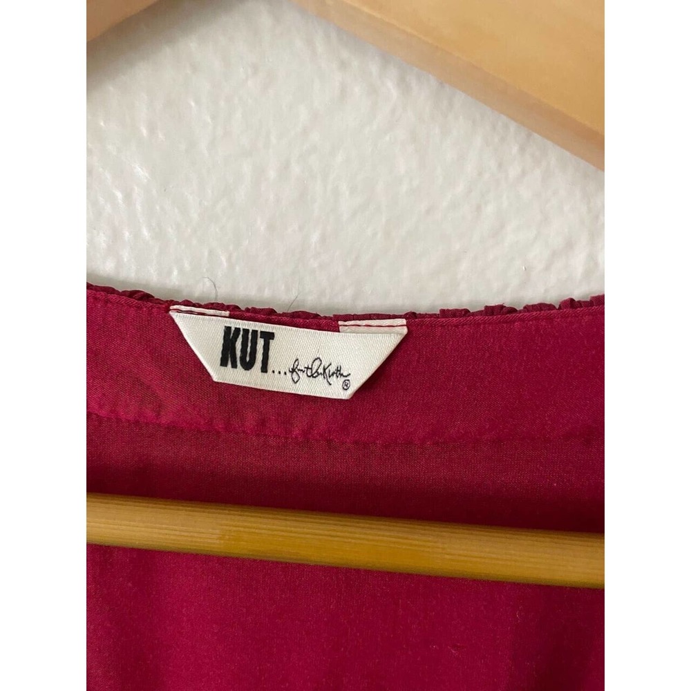 Kut from the Kloth Size S Ruffle Scoop Neck Mini Dress Dolman Batwing Sleeve Red - Picture 4 of 9